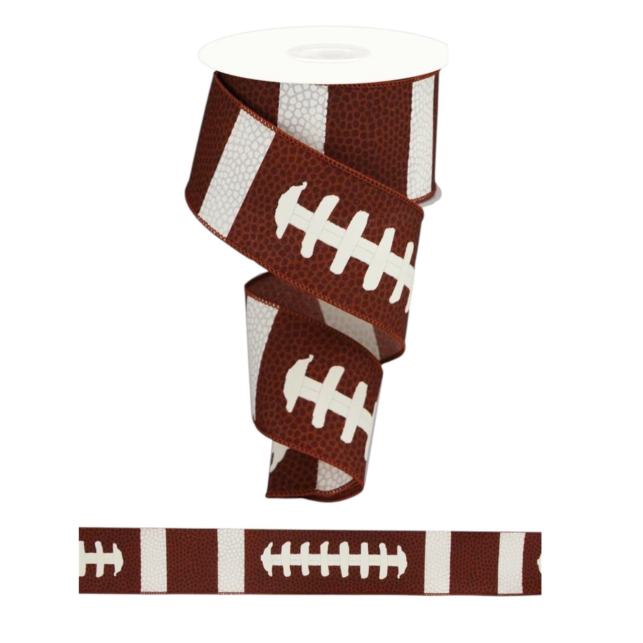 RG Ribbon: Football Laces Wired Ribbon - Brown, White For Bows, Wreaths, Crafts and Sports Party Decorations